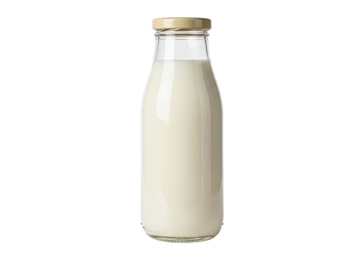 A bottle of pure milk with the cream still on top